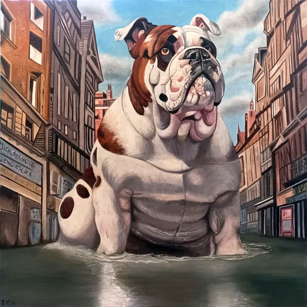 Le Baigneur, peinture à l’huile 80 × 80 cm, Joëlle Vincent