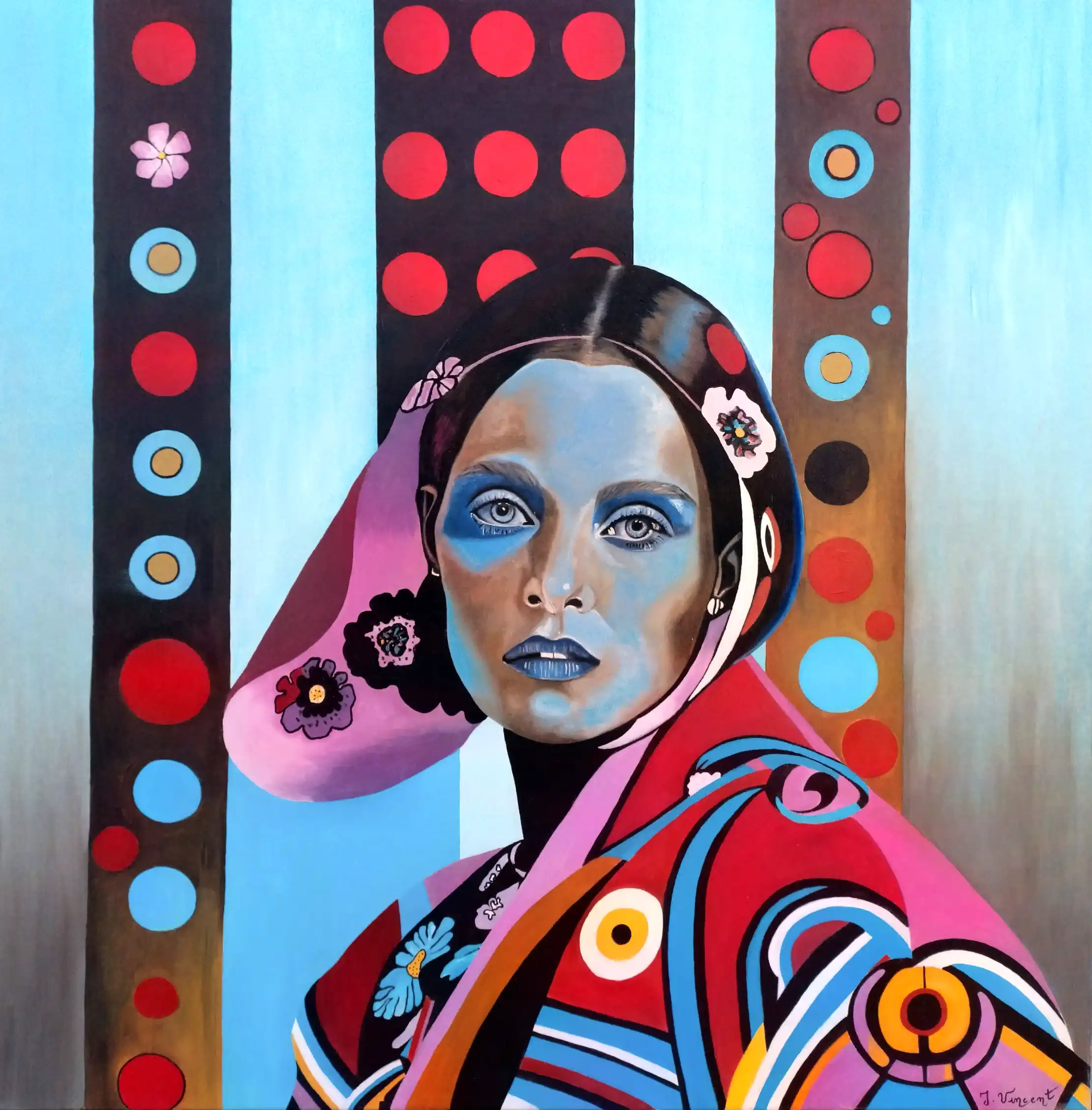 Anaee, peinture à l'huile 100 × 100 cm, Joëlle Vincent