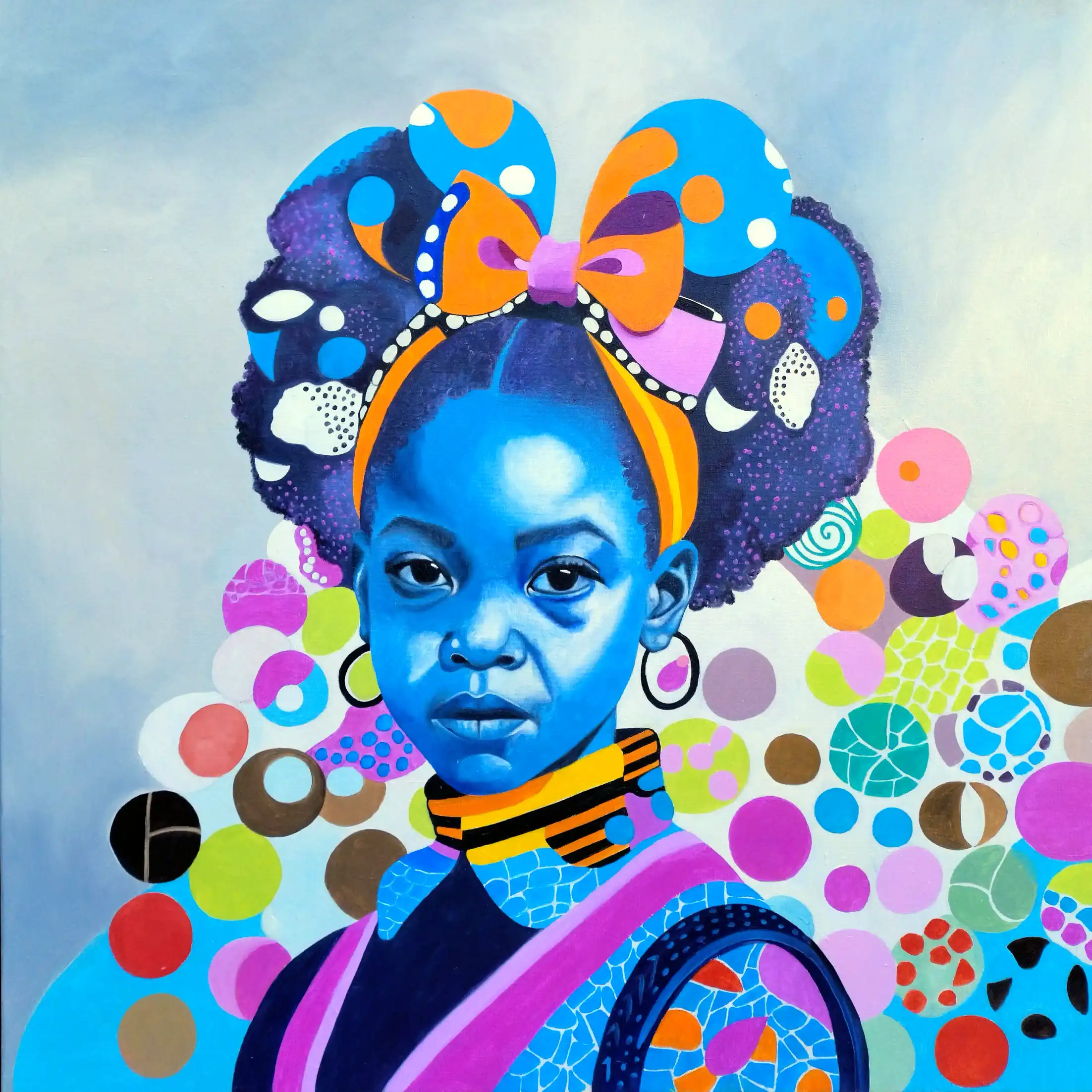 Demba, peinture à l'huile 80 × 80 cm, Joëlle Vincent