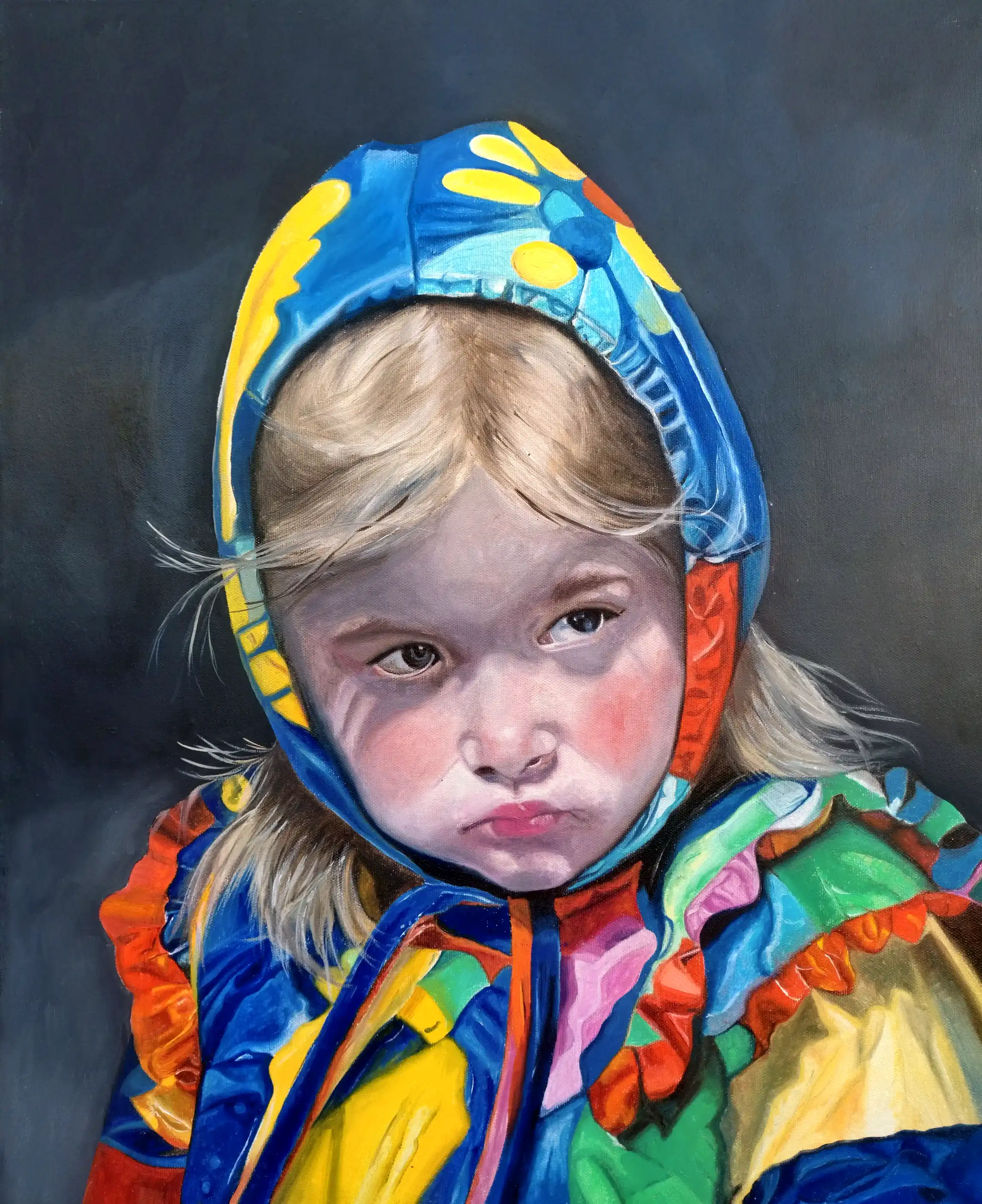 La boudeuse, peinture à l'huile 50 × 61 cm, Joëlle Vincent