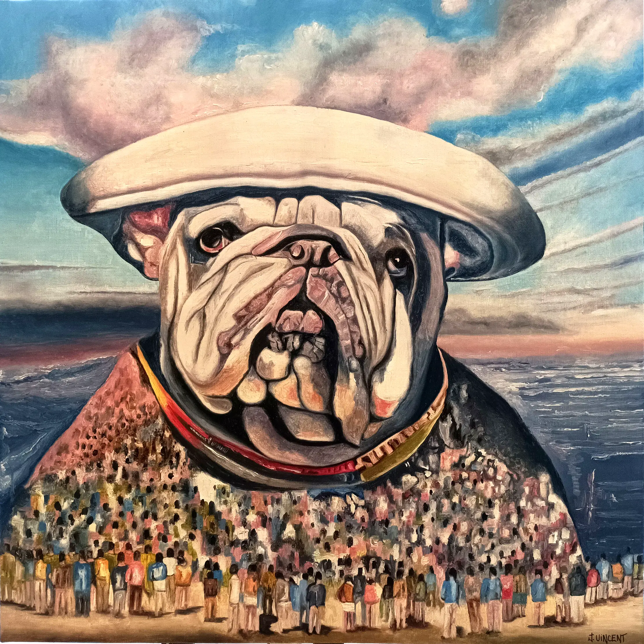 Le Parrain, peinture à l’huile 80 × 80 cm, Joëlle Vincent