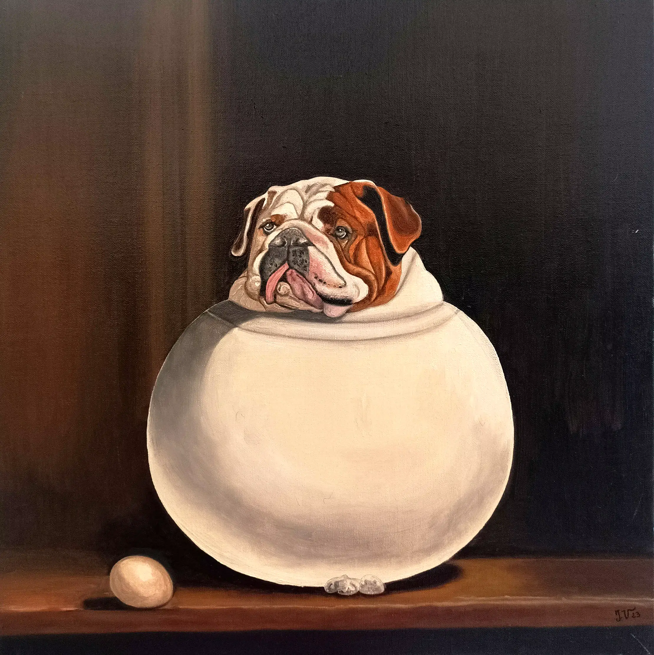 Le Poudrier, peinture à l’huile 50 × 40 cm, Joëlle Vincent